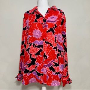 Who What Wear Poppy Ruffle Sleeve Button Up Sz L
